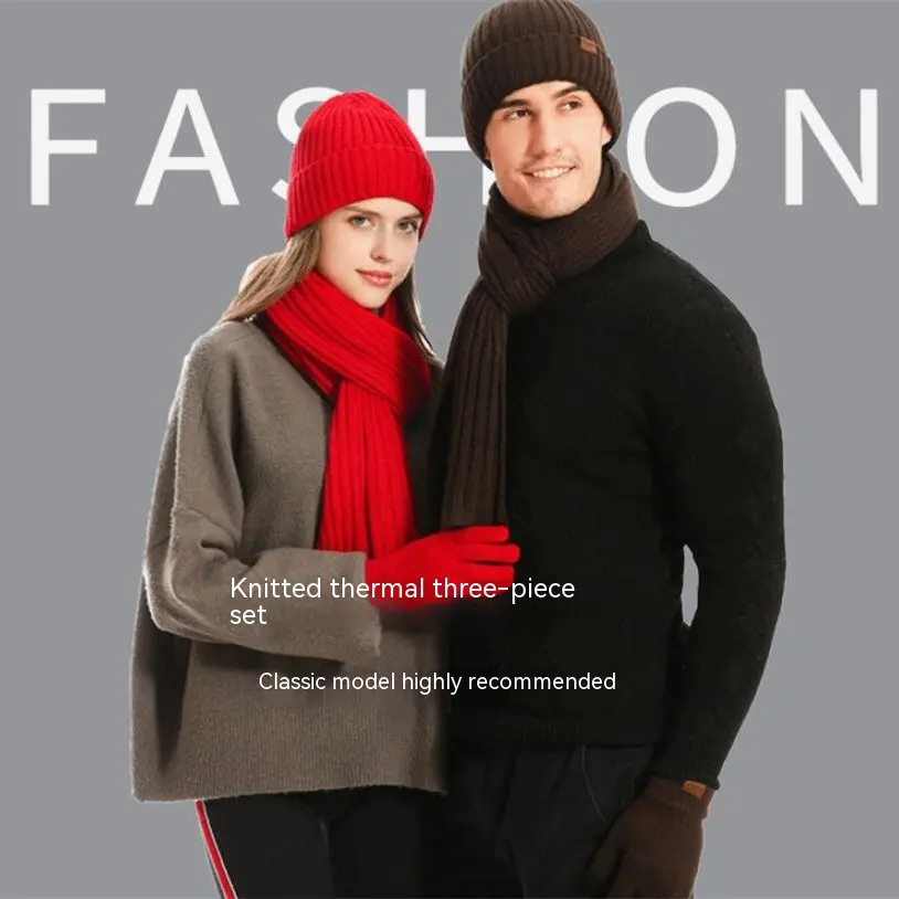 Winter Solid Color Scarf Hat Gloves Knitted