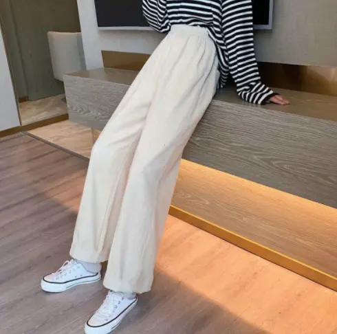 Women's Drape Wide Leg Trousers Pit Stripe High Waist Slim Pants