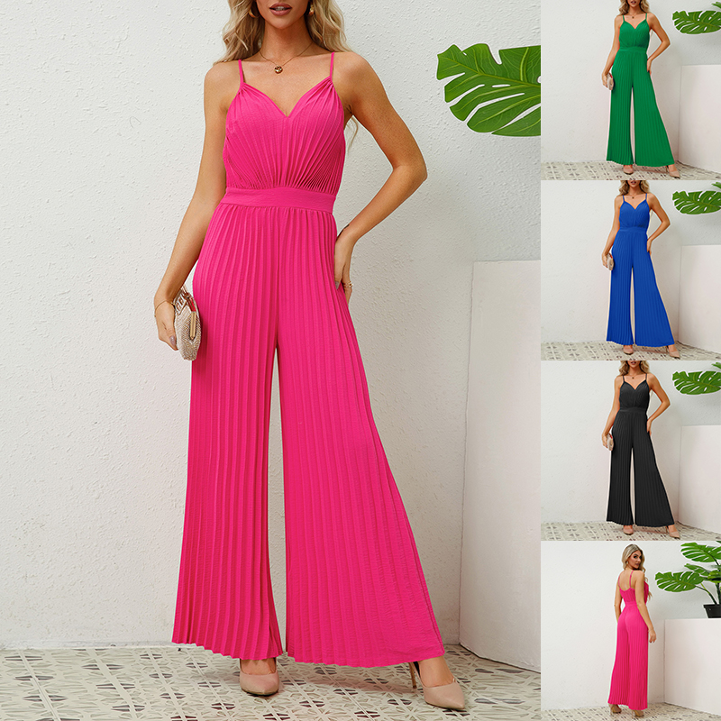 V-kaelusega pleeditud jumpsuit naistele