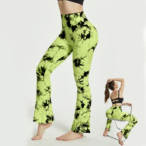 Fashion Tie Dye Printed Yoga Bell-Bottomed Pants Seamless High