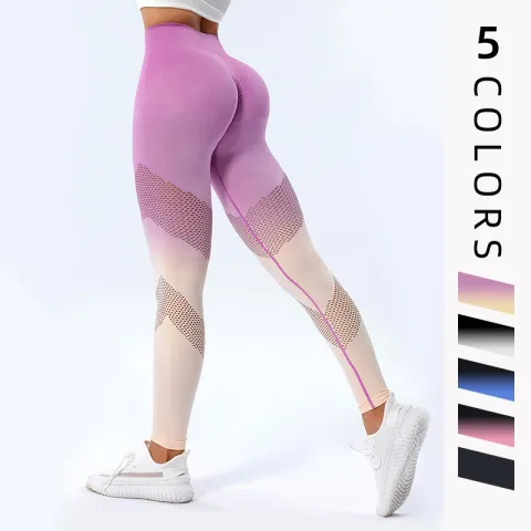 New Hollow Design Gradient Printed Yoga Pants Seamless High