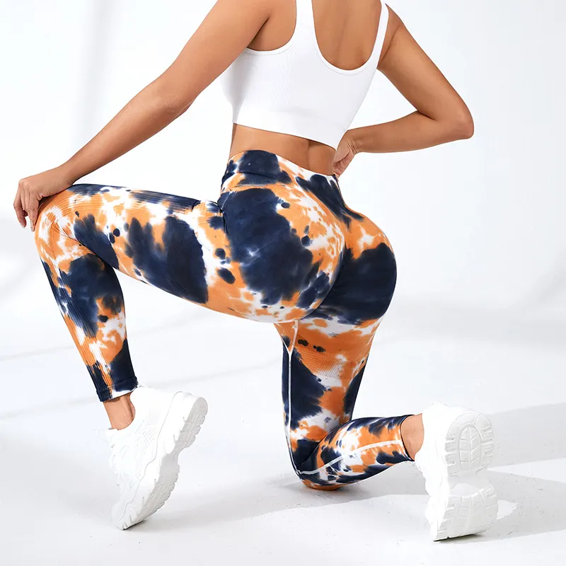 Ink Tie-dye Printed Yoga Pants Seamless High