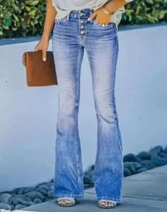 High Waist Bell Bottom Jeans Trendy Wear Washed Out Street Style Women's Denim Pants Style7 M - Shop at LoveMi