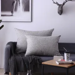 Living Room Rectangular Pillow Cushion Cover - Yashi Grey - View 1