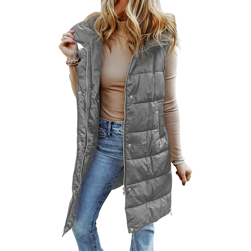 Vest Women's Long Lapel Hooded Women - Grey