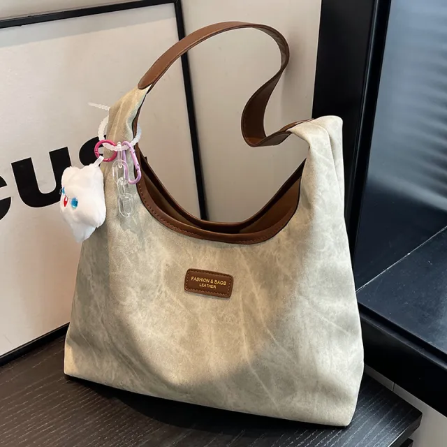 New Autumn And Winter Canvas Denim Tote Bag For College Students, Class Bag, Underarm Shoulder Bag Beige - Shop at LoveMi