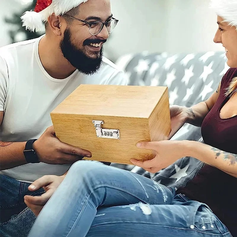Large Combination Lock Bamboo Password Box