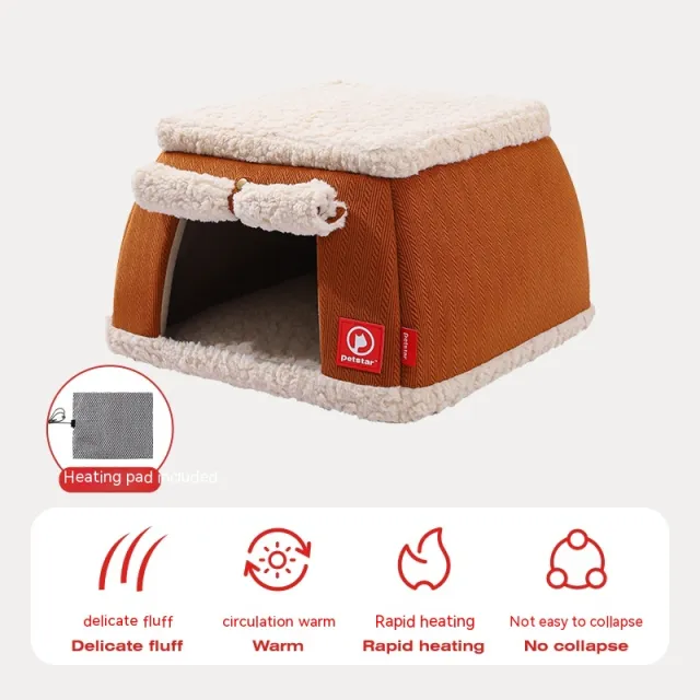 Winter Thermal Electric Heating Cat House Heating Puppy Kittens Closed House Brown - Shop at LoveMi