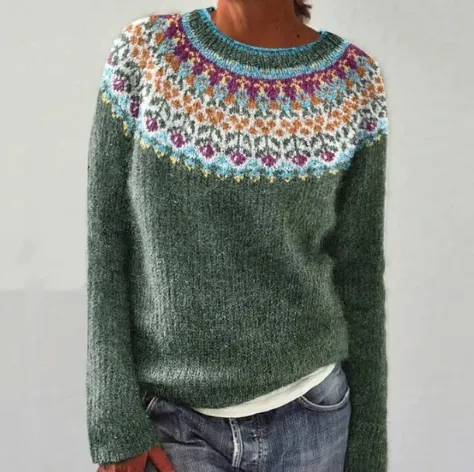 Round Neck Color Contrast Loose Fashion Pullover Green A - Shop at LoveMi