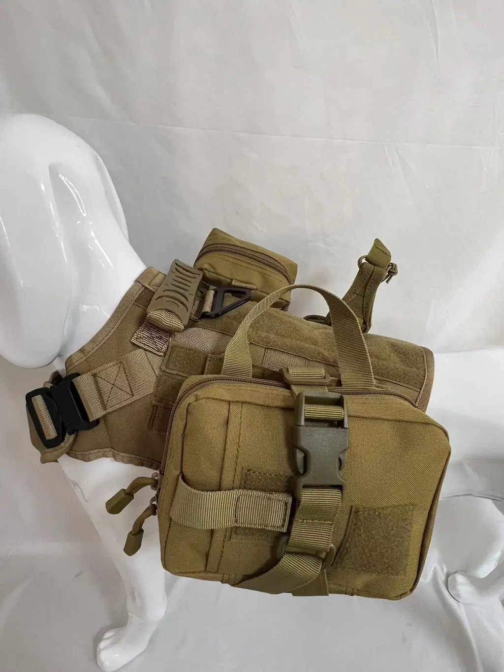 Outdoor Multifunctional Water Bottle Pouch Vest Dog Clothes Suit - Mud Color Four Piece Set