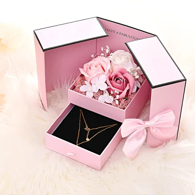 Red Rose Packaging Box For Double Opening Bow Knot Door Pink - Shop at LoveMi