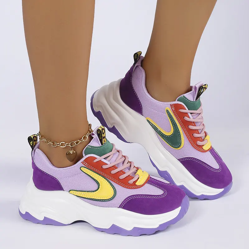 Mixed-color Lace -up Sneakers for Women Fashion Casual Lightweight