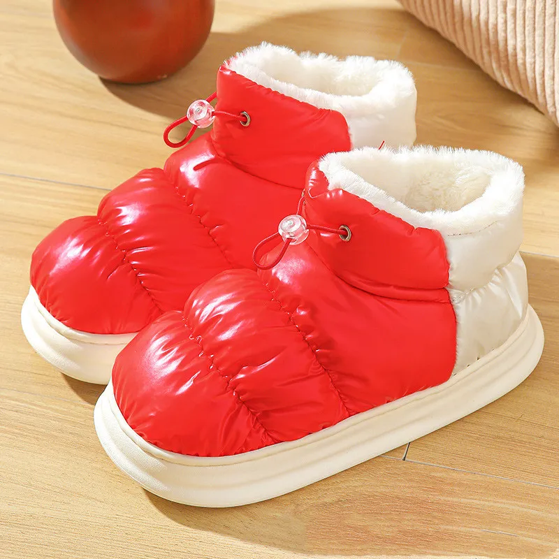 Snow Boots For Women Wearing Waterproof And Windproof Down Fabric In Winter - Red