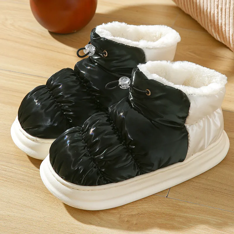 Snow Boots For Women Wearing Waterproof And Windproof Down Fabric In Winter - Black