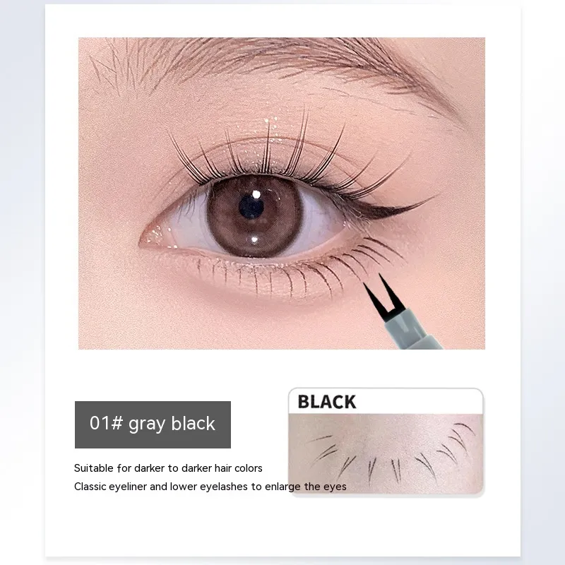 Eyelash Two-claw Eyeliner Eyebrow Pencil Two Claw Eyeliner 2-claw Pen Fork Lower Eyelash Eyeliner - Gray Black