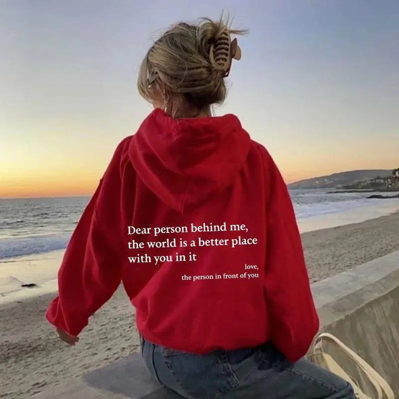 Women's Brushed Hoody Plain Letters - Red