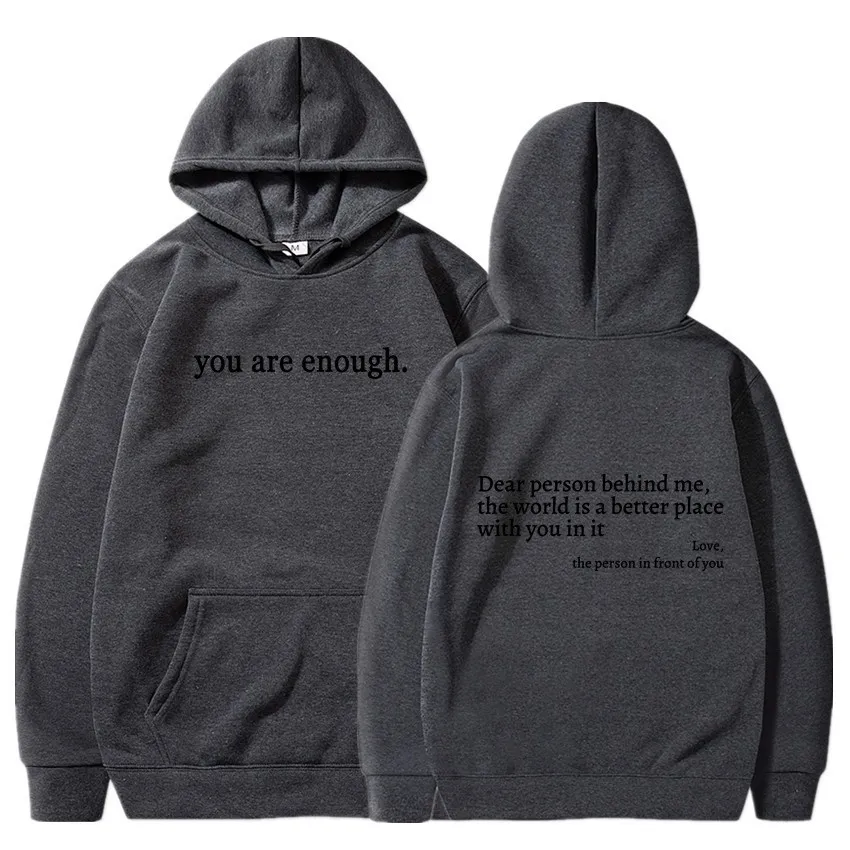 Women's Brushed Hoody Plain Letters - Dark Gray Black Text