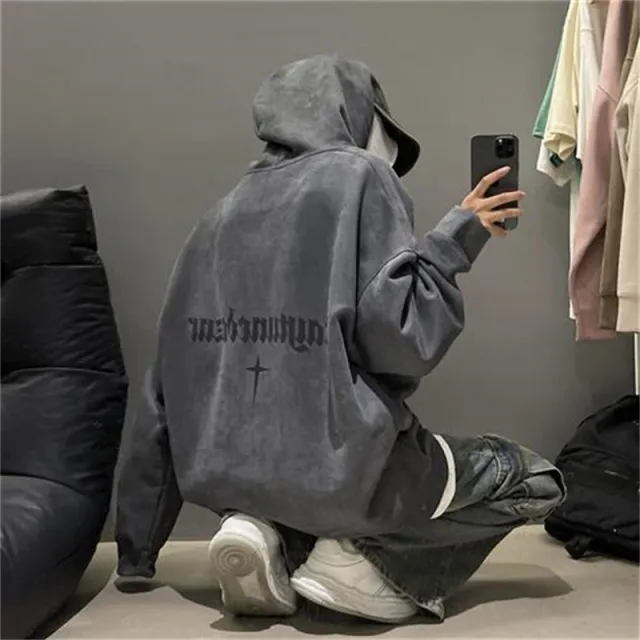 Burgundy Suede Hoodie With Men's Extra Fleece Dark Grey - Shop at LoveMi