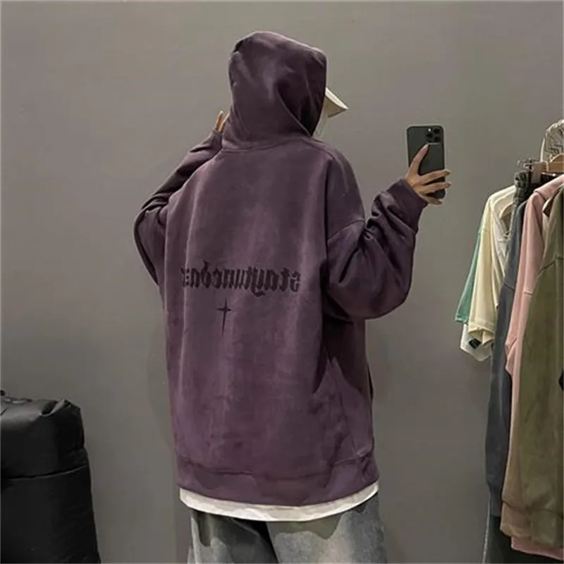 Burgundy Suede Hoodie With Men's Extra Fleece - Purple