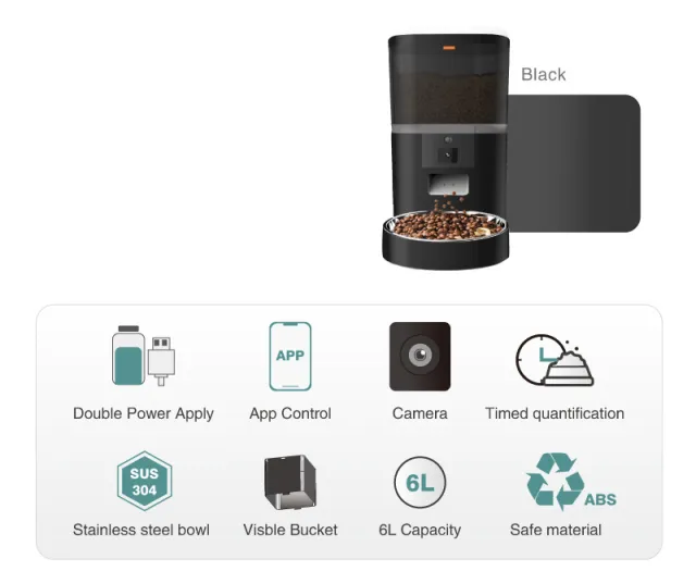 Video Camera With Adjustable Performance Pet Feeder Black 6L - Shop at LoveMi
