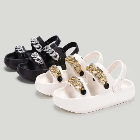 Chains Thick-soled Slippers for Women Indoor Floor House Shoes