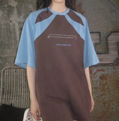 Women's Patchwork Raglan Sleeve Short Sleeve T-shirt Summer Loose New Design Sense Niche Half Sleeve Top