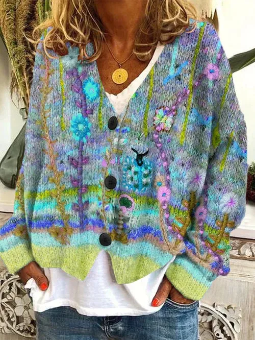 Christmas Abstract Printing Casual Cardigan Sweater - Qw1N230412D-L