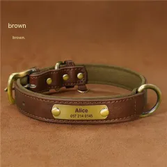 Dog Collar Engraved With Lettering To Prevent Loss Of Neck Collar - Brown - View 1
