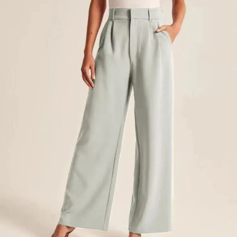 High Waist Wide Leg Pants With Belt Casual Suit - Mint