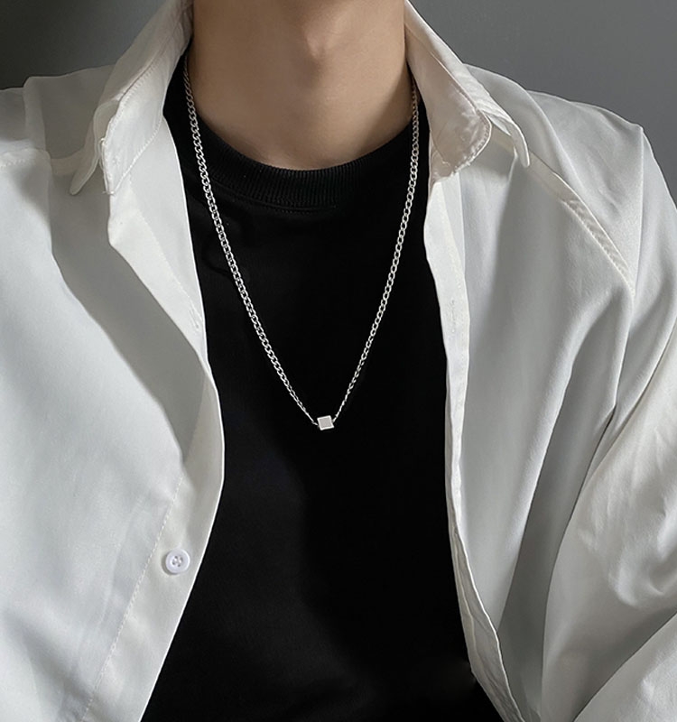 Fashion Stainless Steel Cube Pendant Necklace