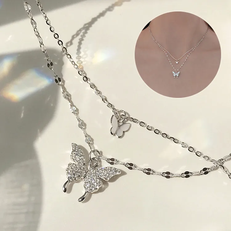 Fashion Jewelry Elegant Silver Color Shiny Butterfly Necklaces Ladies