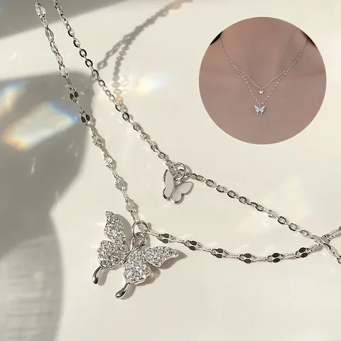 Fashion Jewelry Elegant Silver Color Shiny Butterfly Necklaces Ladies