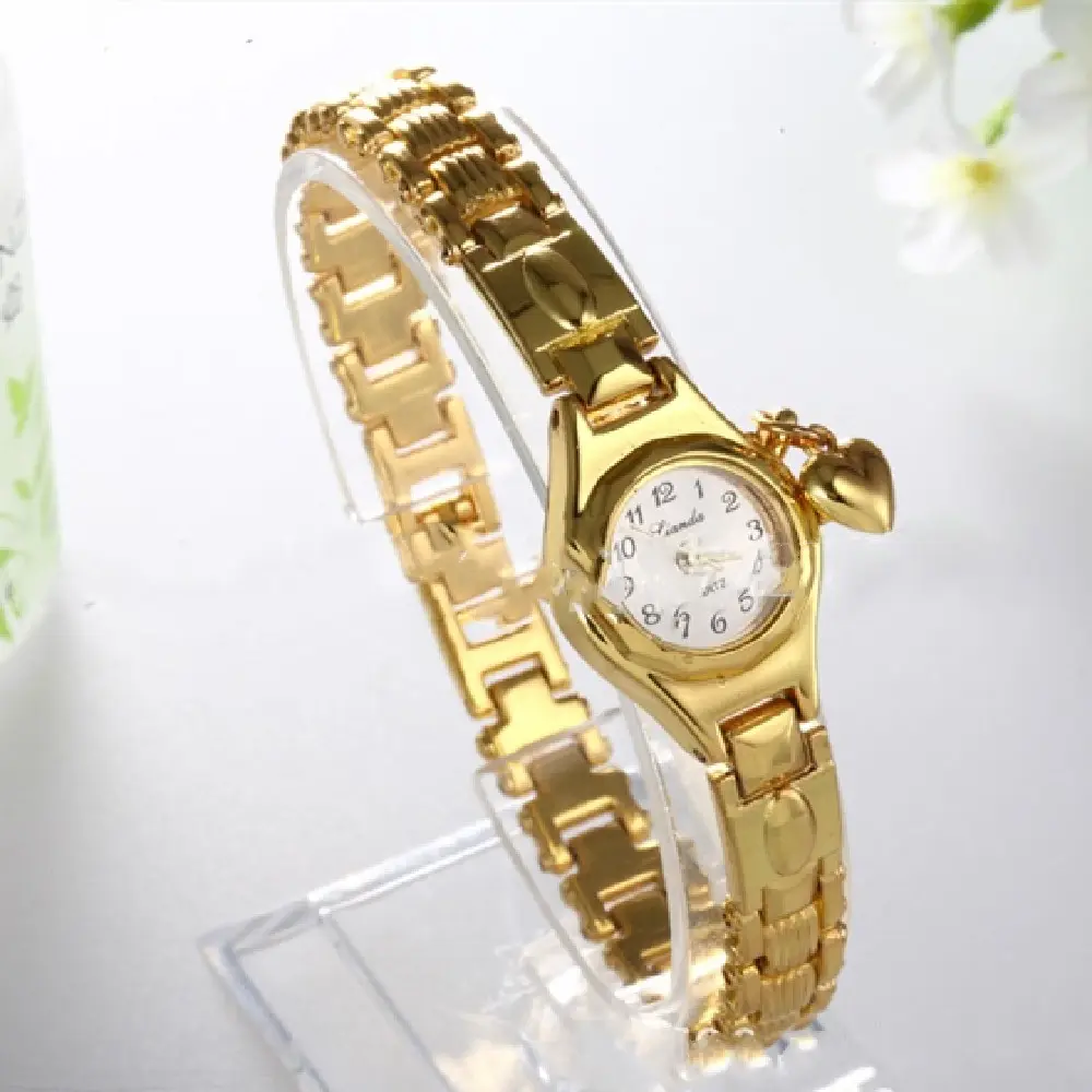 Gold Women's Bracelet Watch Honey Heart Rhinestone