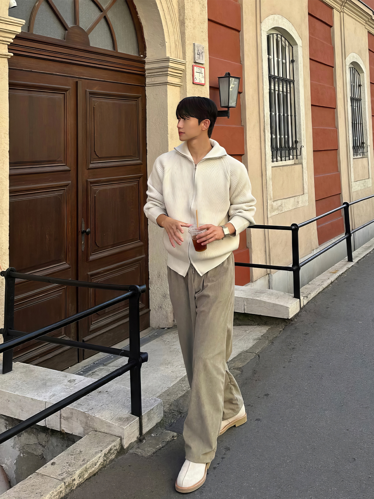 Flip Collar Double Zipper Knitted Cardigan For Men In Autumn And Winter