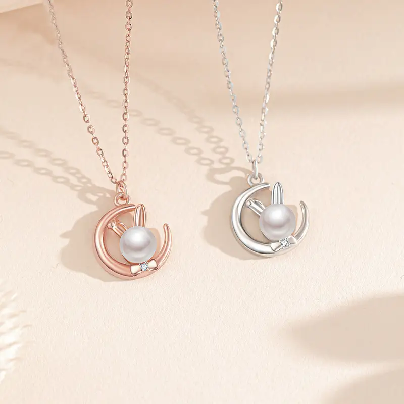 S925 Sterling Silver Zodiac Rabbit Necklace Female Pearl