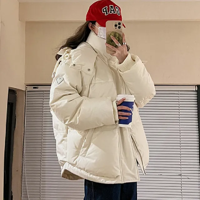 Winter Female With Hearts Short Down Jacket Coat White - Shop at LoveMi