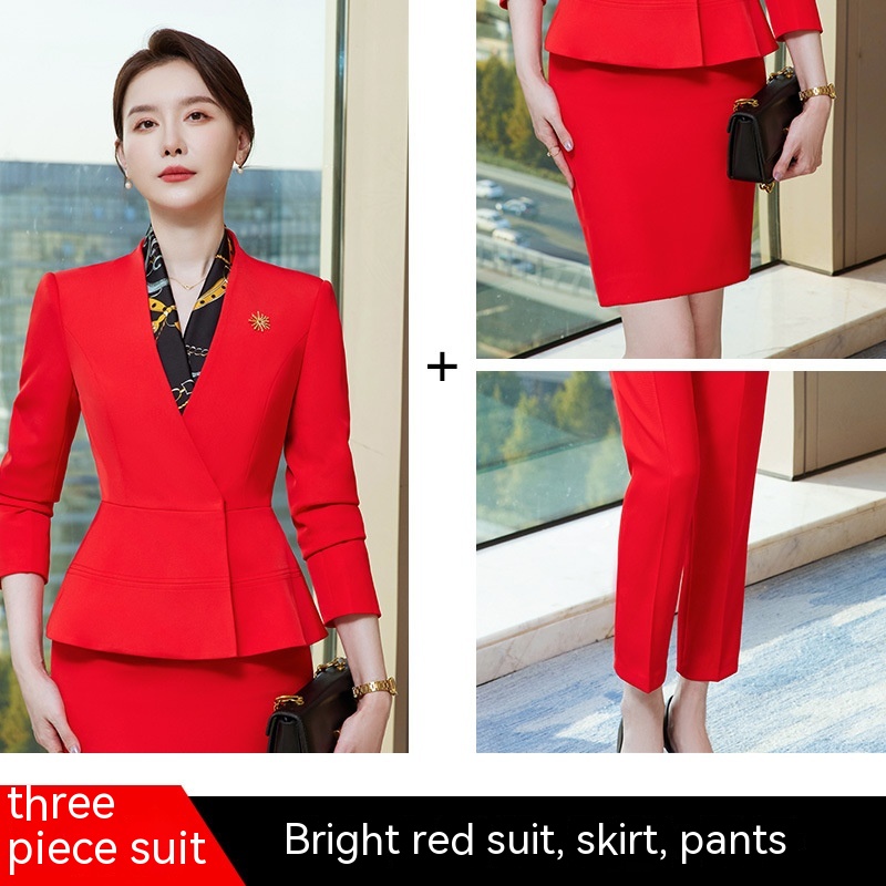 Red Suit Skirt Pants
