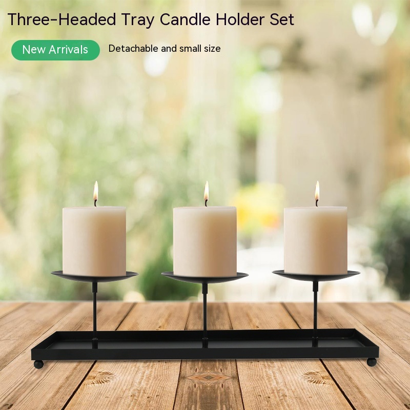 Three-head Candlestick Can Be Combined With Two Style 4-inch Pillar Candle Large Plate Candle Holder