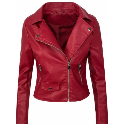 Women's Fall Winter Coat Slim PU Leather Short Zipper