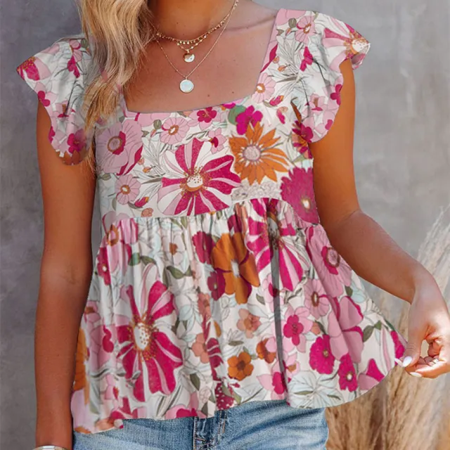 Summer Women's Sleeveless Top With Printed Square Neck Vest Multi Color S - Shop at LoveMi