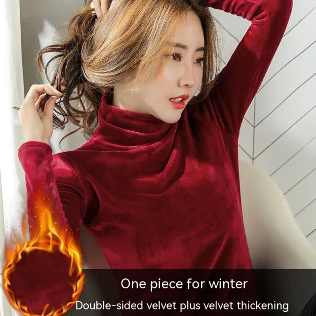 Warm Long Sleeved Women's Bottom Shirt Double Sided Velvet Red - Shop at LoveMi