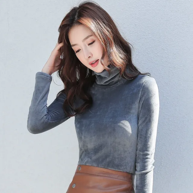 Warm Long Sleeved Women's Bottom Shirt Single Sided Velvet Gray - Shop at LoveMi