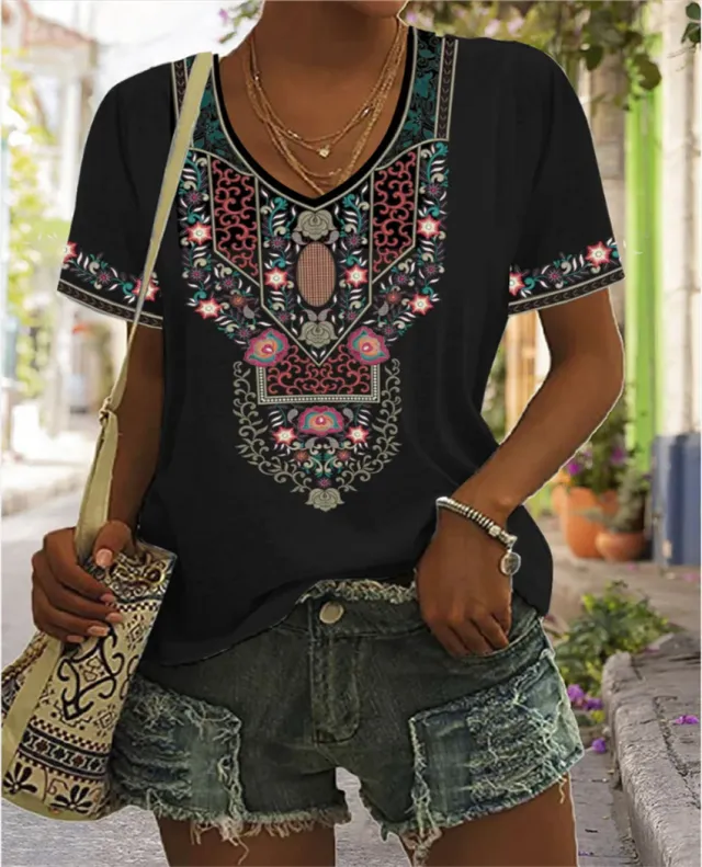 Summer Plus Size Women's V neck Loose Short Sleeve T shirt Top F169Z30 2Xl - Shop at LoveMi