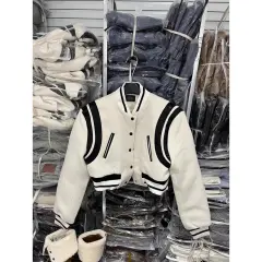 Cotton Baseball Jacket Short Women's - White - View 1
