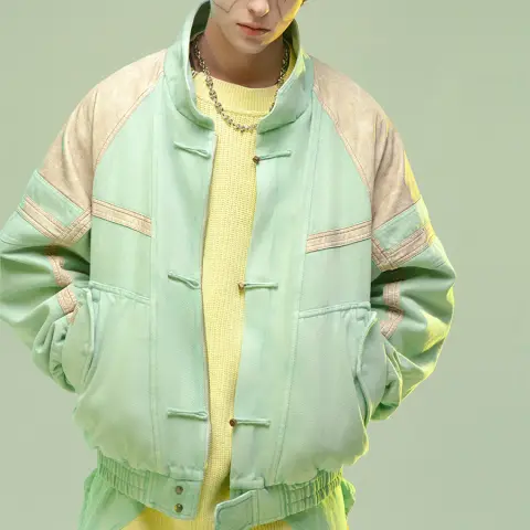 Chinese Style Leather Patchwork Washed Thickened Short Jacket