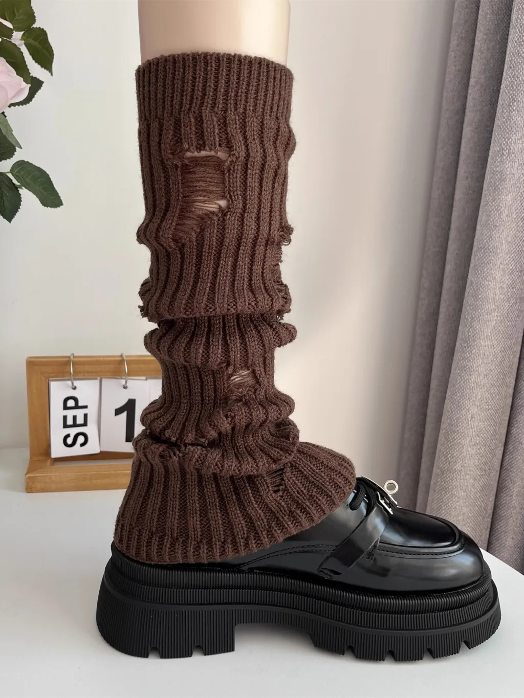 Personalized Perforated Vertical Pattern Coffee Socks - Coffee