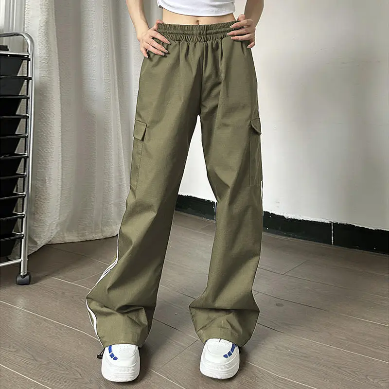 Elastic High Waisted Drawstring Casual Pants For Women - Army Green