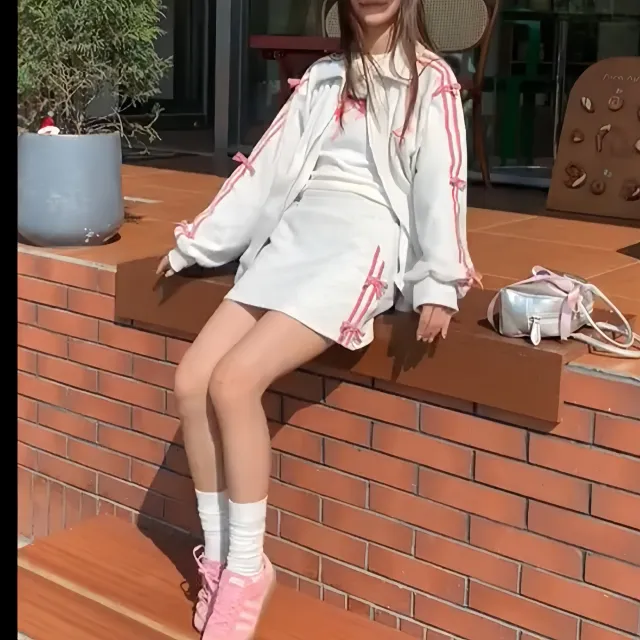 Bowtie Hoodie Jacket Two piece Set Grey - Shop at LoveMi