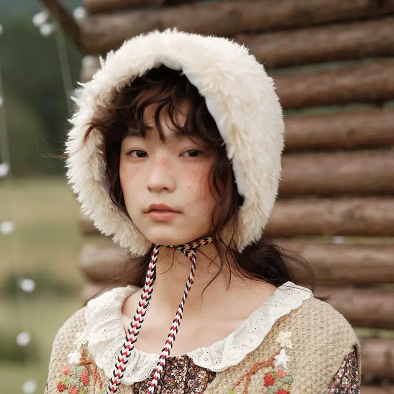 Lamb Fur Hat Japanese Cute - Off White