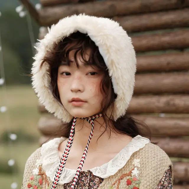 Lamb Fur Hat Japanese Cute Off White - Shop at LoveMi